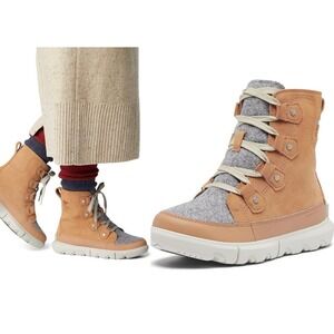 Sorel Tan Grey Explorer Next Joan Waterproof Insulated Lace Up Boot - 6